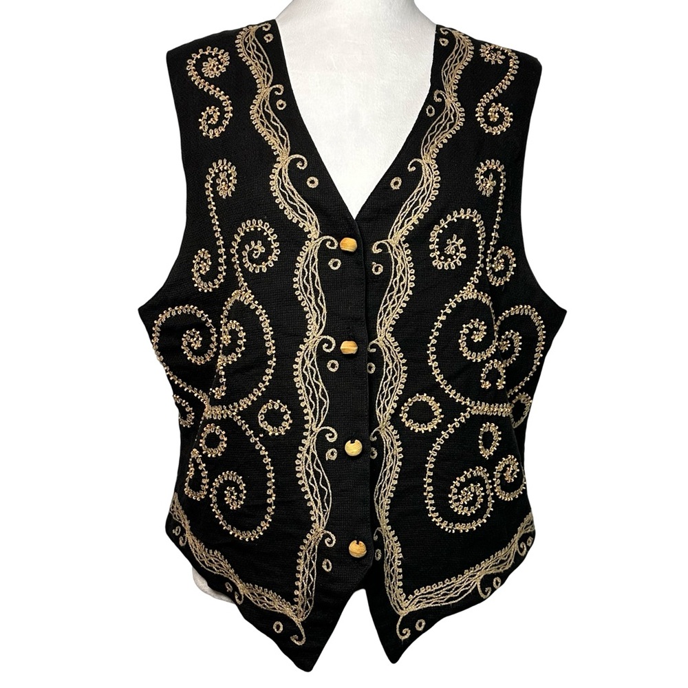 Portraits by Northern Isles VINTAGE Beaded Embroidered Scroll Vest Size Large